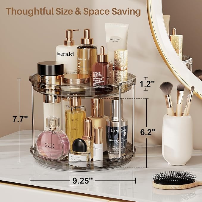 LAMU 2 Tier Lazy Susan Turntable Organizer 9.25'' Rotating Spice Rack Organization for Cabinet, Kitchen, Pantry, Countertop, Bathroom, Vanity, Medicine Cabinet Organizer, Grey