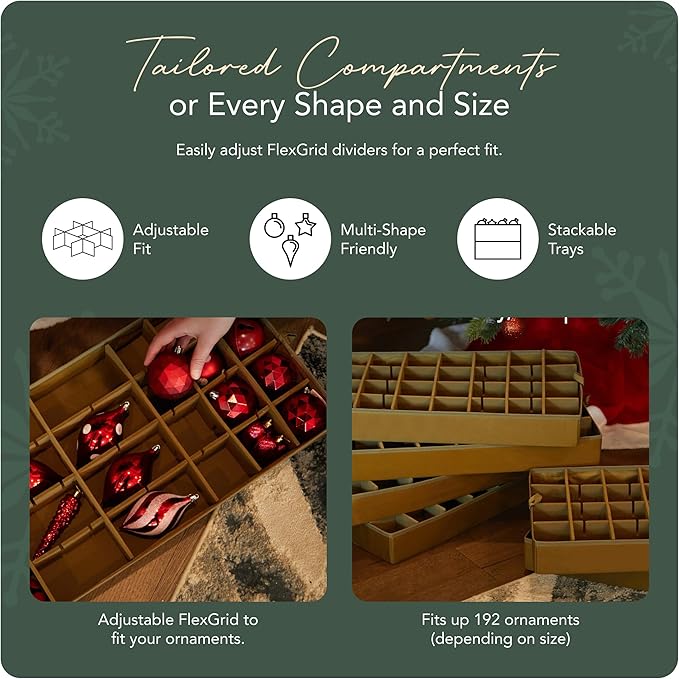 Covermates Keepsakes Adjustable Ornament Storage Bag – Heavy-Duty Polyester, Padded Dividers & FlexGrid Trays – Protective Holiday Ornament Organizer with Handles & Label Window, Red