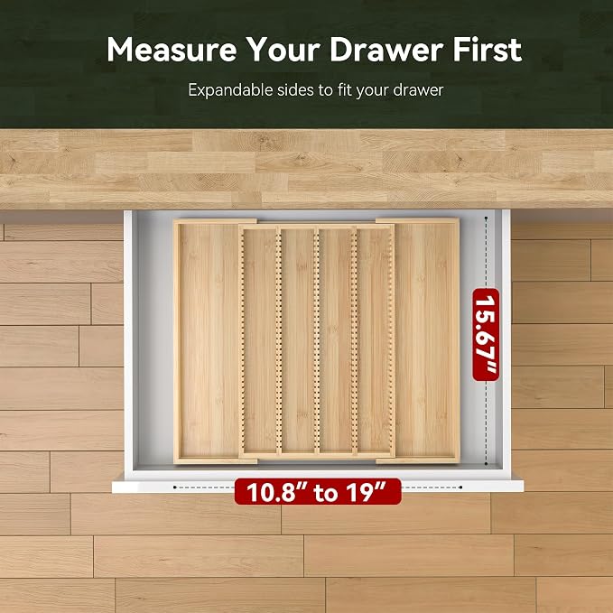 Large Expandable Bamboo Coffee Pod Drawer Organizer | 10.8" -19"W x15.67"Dx1.9"H, Compatible with Nespresso Vertuo Capsules, 40 Big or 52 Small Pods Holder for Counter