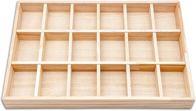 The Display Guys - Stackable Jewelry Tray and Organizer - for Drawers, Dressers, Store Display (18 Compartments, Natural Wood)