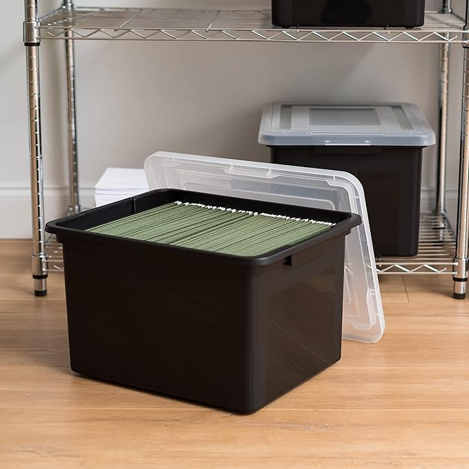 IRIS USA 35 Qt. Letter/Legal File Box with Latching Lid, Black | Protect important documents, letter and legal files with secure storage for home offices, moving, and long-term organization