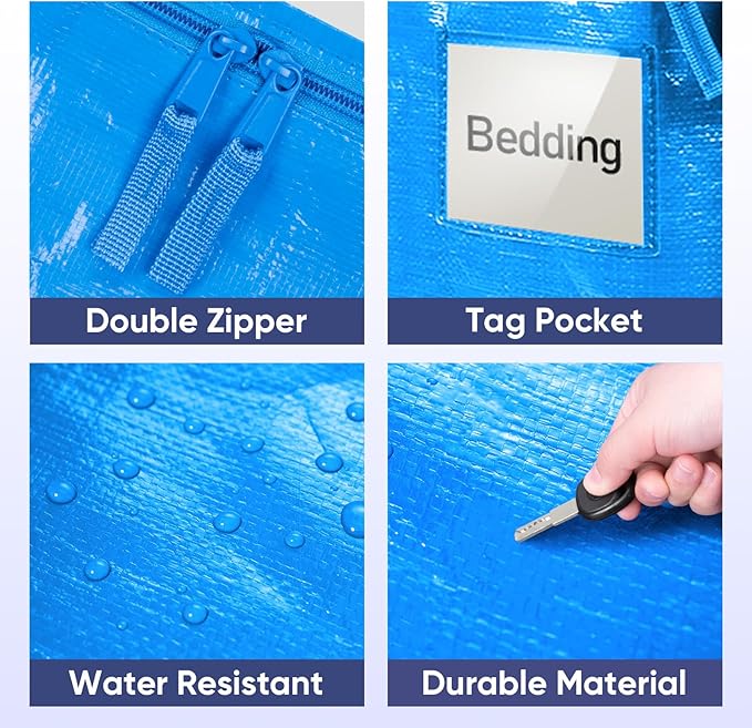 TICONN 2 Pack Extra Large Moving Bags Heavy Duty with Zippers & Carrying Handles, Durable Storage Bags Moving Boxes for Closet Organizers and Storage (2 Pack, Sky Blue)