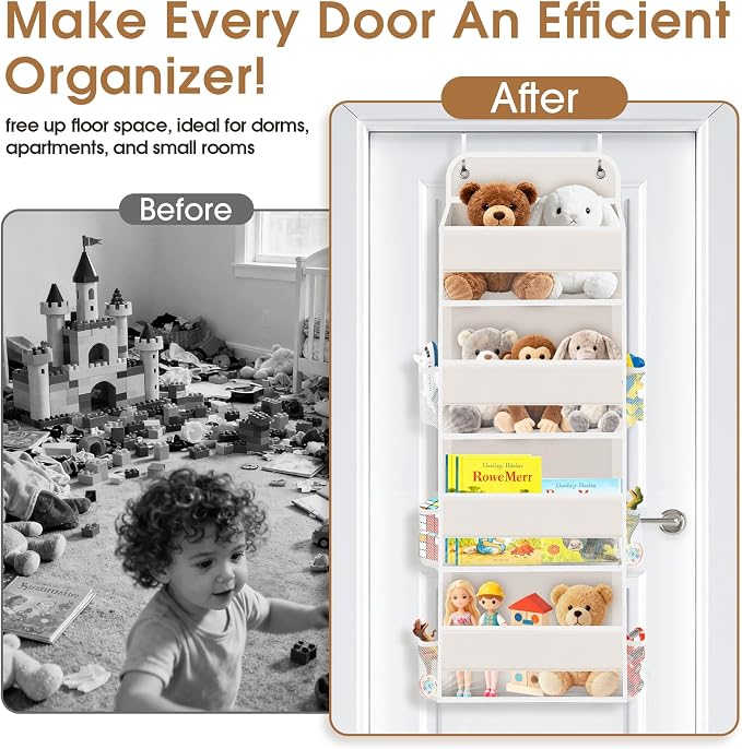 WISELIFE Over The Door Organizer Storage with 4 Large Pockets Door Hanging Organizer with Clear Windows behind The Door Storage for Nursery Bedroom Bathroom Pantry Closet and Baby Essentials Beige
