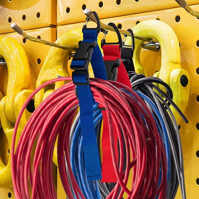 6 Pack 17 Inch Adjustable Extension Cord Holder Organizer with Triangle Clips for Garage Organization and Storage Heavy Duty Extension Cord Hanger for Men Workshop (Blue& Red& Black)