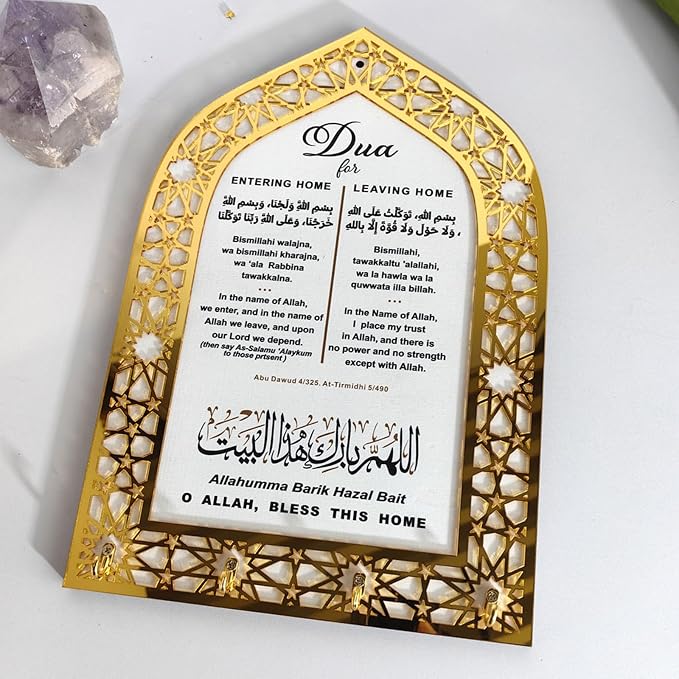Islamic Wall Art, Acrylic Wood Wall Hanging Organizer with Hooks, Ramadan Mubarak Eid Mubarak Decor, Crescent Moon Key Holder, Islamic Home Decor for Entryway, Ramadan Eid Gifts for Women, Gold-White