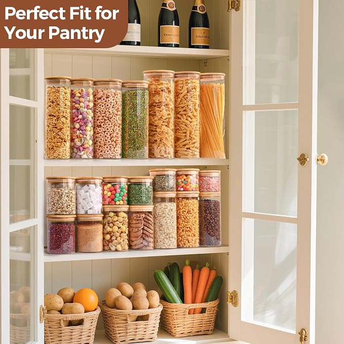 ComSaf Glass Storage Jars 6 Pack, Pasta Containers, Pantry Organization | Tall Glass Jar, Storage Containers Set of 6 (2Qt/1.1Qt/1Qt*2/0.5Qt*2), Kitchen Canisters, Pantry Storage, Spaghetti, BPA Free