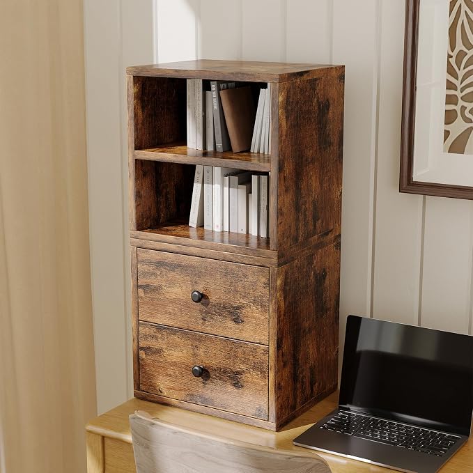 FUSUNBAO Magic DIY Cube Storage Organizer Stackable Cubes for Home Books Clothes Toy-Modular Cubby Storage System-Office Cubical-Bookcase Closet(Antique Brown, Glass Door Cube)