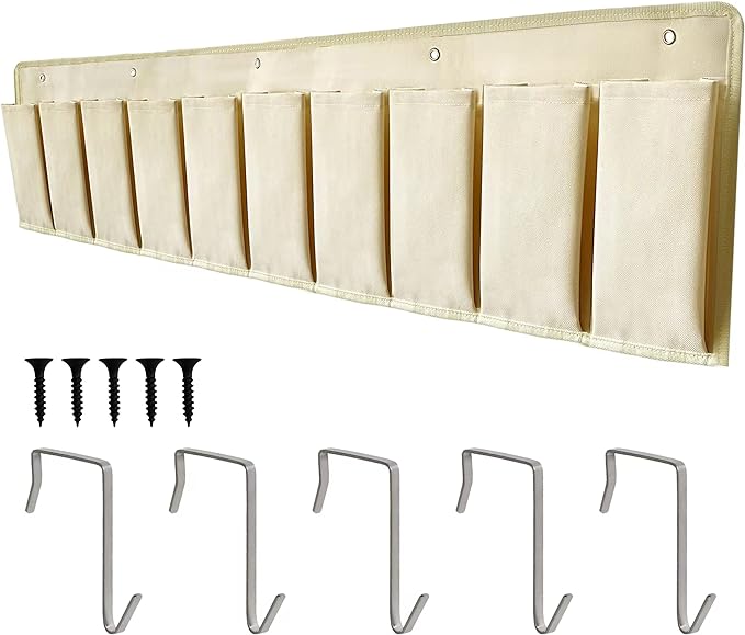 RVZONE RV Shoe Pockets 10 Pockets Heavy Hanging Bedside Storage Organizer with Sturdy Hooks Storage Pockets Hangs on bed for Shoes Toys and Tool Accessories