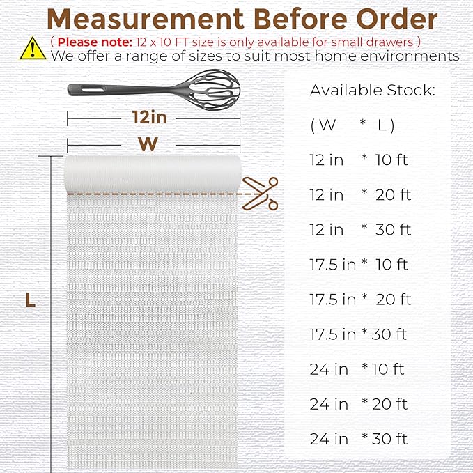 Coavas Shelf and Drawer Liner, Non Slip Extra Grip Non Adhesive Waterproof Thickened Cabinet Mat, Easy Cut for Kitchen Pantry Bathroom Dresser Cupboard (White, 24IN x 20FT)
