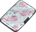 ELFISH Mini RFID Aluminum Wallet Credit Cards Holder Business Card Case Metal ID Case for Men Women(Peonies)