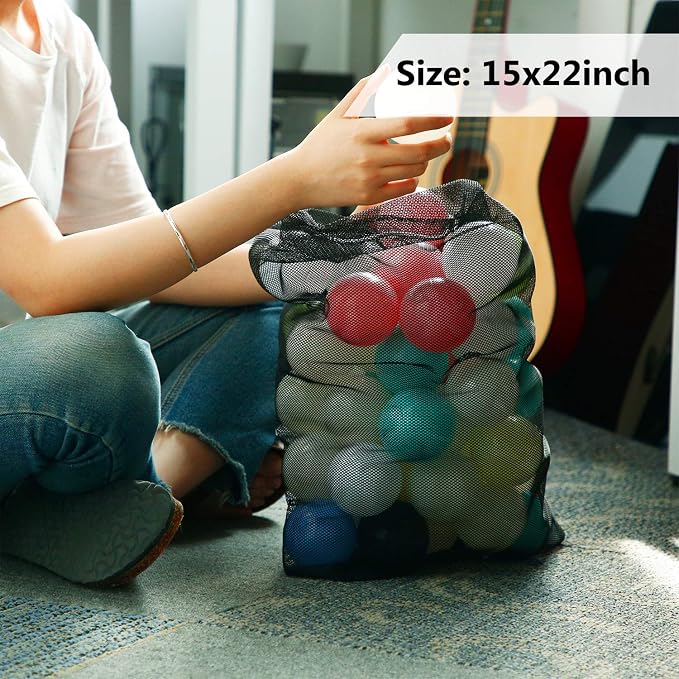 Frienda 6 Pieces Mesh Stuff Sack, 11 x 15 Inch Durable Nylon Drawstring Laundry Bag for Rinsing Beach Toys, Seashell Collecting, Mesh Bags for Travel(Black)