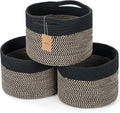 Small Rope Baskets for Storage, Baskets for Gifts Empty, Cute Round Woven Basket, Decorative Shelf Baskets 9.82×9.82×7.1", Cotton Toy Basket Storage Bins for Organizer 3 Packs-Brown+Black