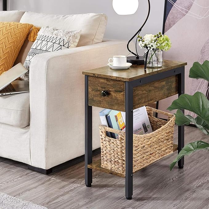BTSKY Woven Magazine Holder, Water Hyacinth Magazine Basket, Natural Storage Basket Bin for Books & Files, Bathroom Magazine Rack with Built-in-Handle for Home, Office & Desk - 17x6.5x9.8 Inch