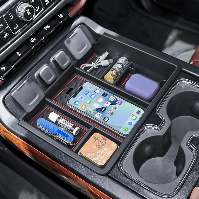 Center Console Organizer Tray for 2014-2018 Chevy Silverado/GMC Sierra 1500 | 2015-2019 Silverado/Sierra 2500HD/3500HD Accessories, Armrest Storage Box Add Extra Storage, Full Console w/Bucket Seat ONLY
