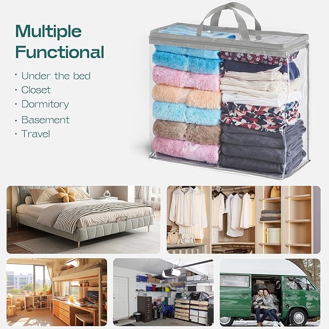 5 Pack Clear Storage Bags for Clothes, 22L Blanket Storage Bags, Under Bed Storage, Closet Organizers Bag, Upgraded Version Two-Way Zippers Design(Grey)