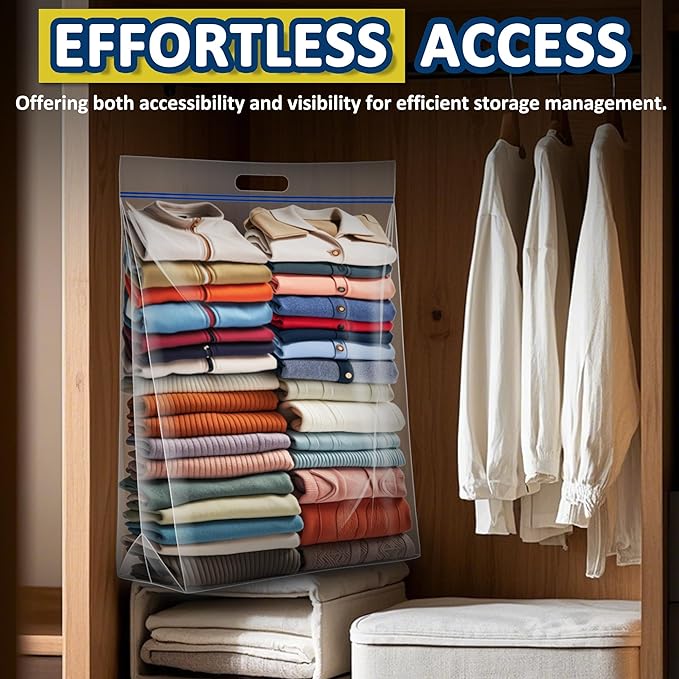 25 Gallon Extra Large Resealable Storage Bags with Zipper Top，35" x 24" Heavy Duty Clear Bags with Handles, 4 Mil Thick, Perfect for Clothing, Pillows, Travel, and Moving (10 Packs)