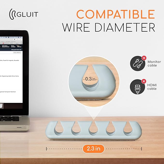 GLUIT Cord Organizer for Desk Cable Holder for Nightstand Charger Organizer Adhesive Desktop Versatile Wire Multislot Clips and Table Management Accessories Office Spaces New Grey 5 Pack, 15 Slots