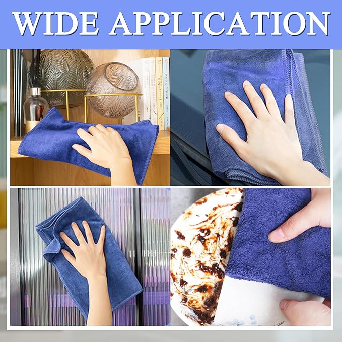 12 Pcs Extra Large Microfiber Cleaning Cloth, 20" x 30" Washable Reusable Large Floor Cloth Rags, Microfiber Towels for Mop Cleaning Office Bathrooms Housekeeping (Blue, White)