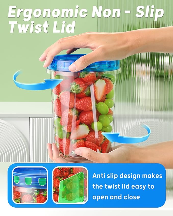 BiuLeon 6 Pack-34oz Freezer Storage Containers, Plastic Food Storage Containers with Twist Top Lids, BPA Free and Reusable Soup Containers with Lid, Microwave and Dishwasher Safe