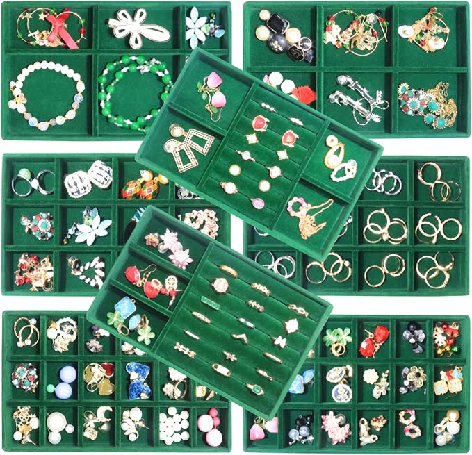 Jewelry Tray Organizer for Drawer 8Pack Stackable Jewelryy Case Velvet Jewellry Storage Display Necklaces, Earring, Rings Bracelet