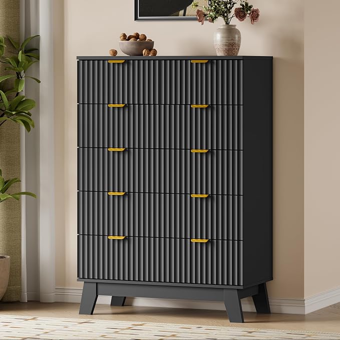 BORNOON 46" Tall Dresser for Bedroom, 6-Drawer Fluted Chest of Drawers, Modern Wood Highboy with Deep Storage, Metal Slides and Handles, Anti-Tip Kit, Vertical Clothes Organizer for Apartment, Nursery