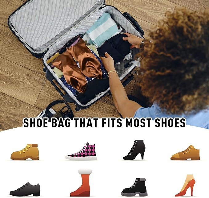 GONGKANGYUAN 10 Pack Shoe Bags for Travel Satin Fabric Shoe Bag with Drawstring for Men Women Travel Protecting Storing Shoes (Grey)