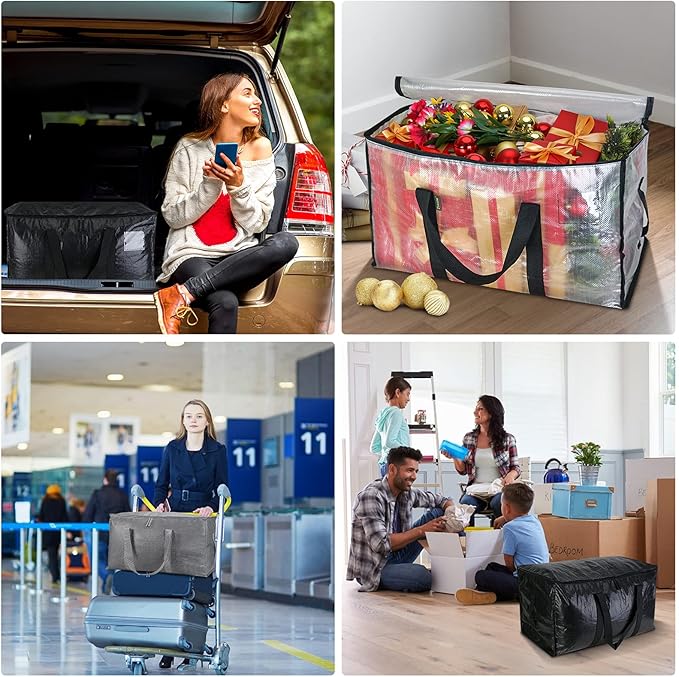 BALEINE 2-Pack Oversized Moving Bags with Reinforced Handles, Heavy-Duty Storage Tote for Clothes, Moving Supplies (Clear, 2-Pack)