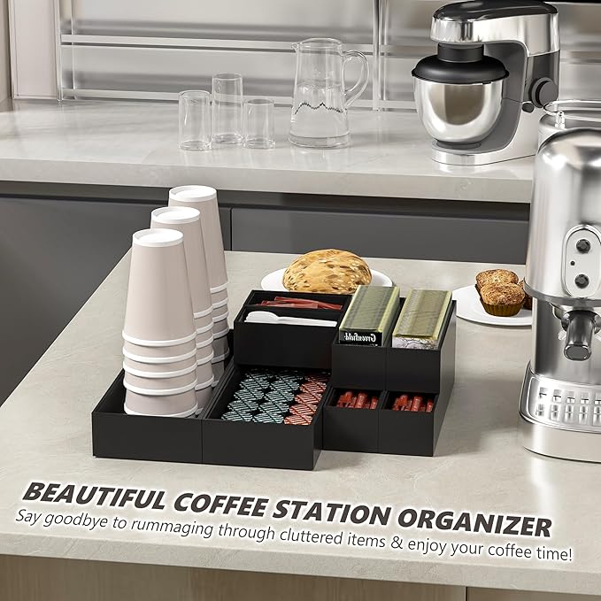 Kitchen Drawer Organizer Bins, Black Bamboo Drawer Organizer Stackable for Silverware, Utensils, Cutlery, Flatware, for Junk Drawer, Dresser, Bathroom, 6" x 3" x 2.5" (Set of 2)