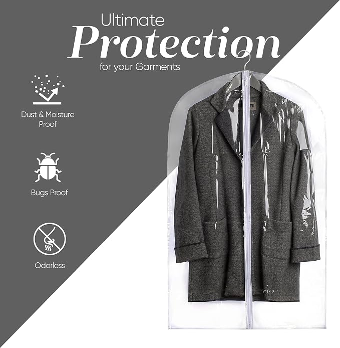 Handy Laundry Clear Vinyl Garment Bag - Protect Your Clothing While Traveling & Dust Free While Hanging in Your Closet. Ideal for Coats, Suits, Dresses or Gowns - Set of 2 (24 X 42 Inches)