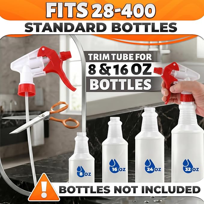 Spray Bottle Nozzle Replacement 12 Pcs, 8-32oz Bottles (Multicolor) | Replacement Trigger Sprayer Heads for Bottles; Fits 28-400 Thread, Trim-to-Fit Tube; for Cleaning, Garden & Pet Carefor