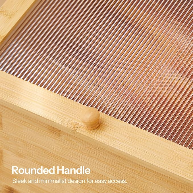 HOOBRO Bread Box, Bread Storage Container, Bread Box for Kitchen Countertop | Bamboo Bread Box with Fluted Acrylic Door, Bread Bin for Pantry, Farmhouse Bread Holder, Breadbox Organizer, Large Bread Box