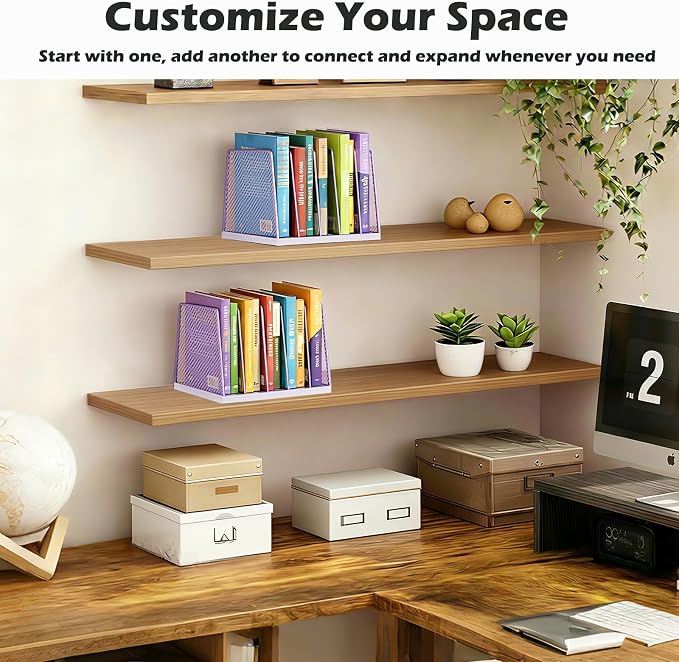 AUPSEN 5-Section File Organizer for Desk, Wood Mesh Desktop File Organizer, File Sorter Storage Rack, Vertical Folder Holder for Files, Magazines, Books (Purple)