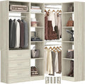 Besiost Corner Closet System with 3 Drawers, Corner Closet Organizer System with 13 Shelves & 3 Hanging Rods, 63.2"L * 39.2"W Reversible L Shaped Walk-in Closets, Load 2000+LBS, White Oak