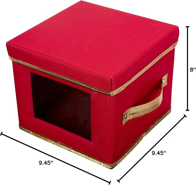 Simplify Holiday Salad Plate Dinnerware Storage Box | 9.45 Inch | Christmas China | 12 Felt Dividers | Tableware Setting | Red