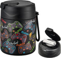 Howeemo 17oz Soup Thermo for Hot Food Kids,Insulated Food Jar with Spoon,Thermo Hot Food Lunch Container,Wide Mouth Leakproof Stainless Steel Lunch Box for School-Black Game