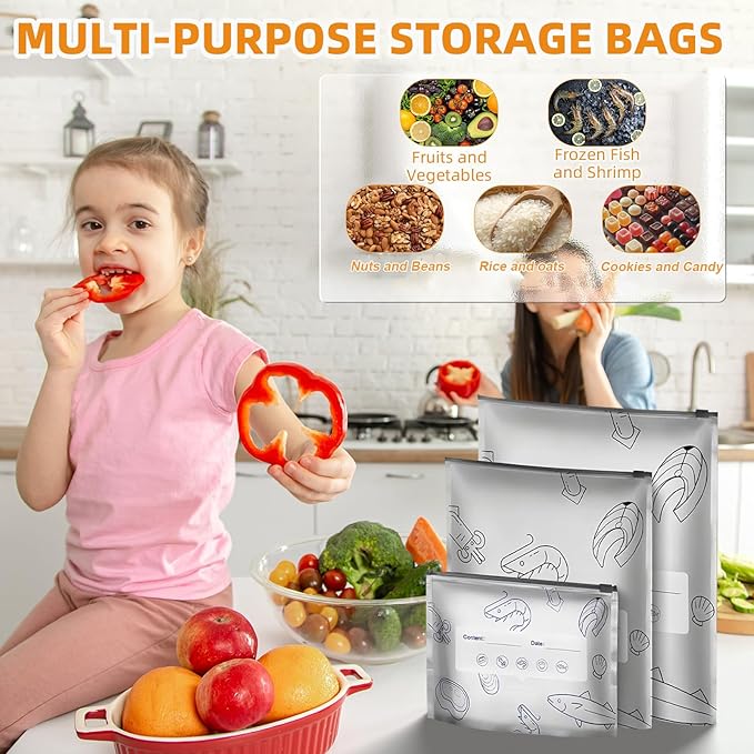30 Pcs Reusable Mylar Bags for Food Storage, Waterproof Aluminum Foil Stand Up Pouches Freezer Containers for Beans Vegetables Rice Meat Long Term Preservation, BPA Free