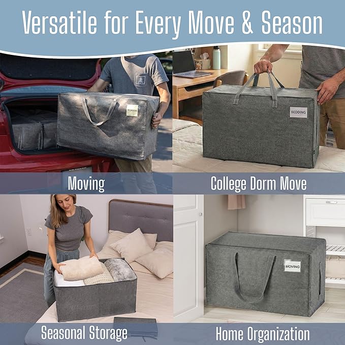 VENO 8 Pack Extra Large Heavy Duty Moving Bags with Wide Opening & Reinforced Handles, Reusable Storage Tote Bags with Strong Zippers for Clothes, College Dorm Essentials & Moving Supplies