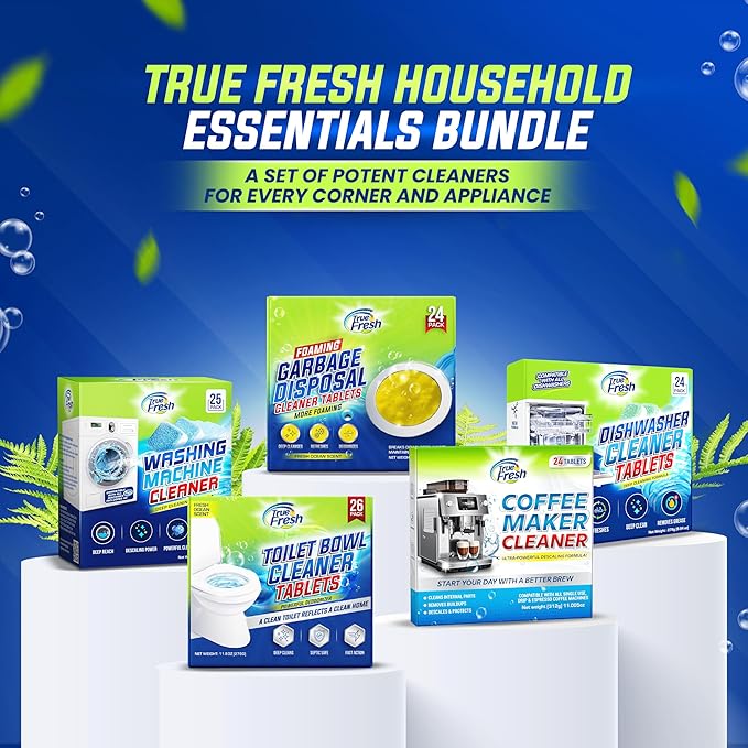 True Fresh Dishwasher Cleaner & Deodorizer Tablets, 24-Pack Dishwasher Maintenance Tablets for Interior, Pump, Filter, Spray arm & Drain, Helps Remove Grease, Limescale & Mineral Buildup 1-Year Supply