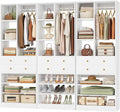 Besiost Closet System, 84"/7 FT Closet Organizer System with Drawers and Shelves, Walk-in Closets Systems, Free Standing Reach in Closet Tower, Load 1800+LBS, White 3 Pack