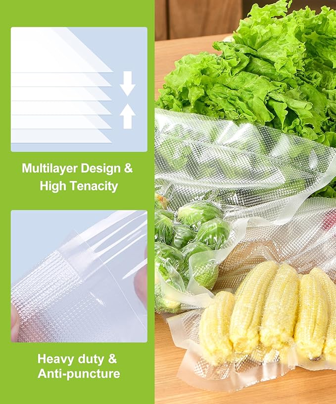 Bonsenkitchen 6 Rolls 8" x 16' Vacuum Sealer Bags for Food with a Color Box, Easy to Store, Commercial Grade, BPA Free, Great for Food Storage or Sous Vide, VB20