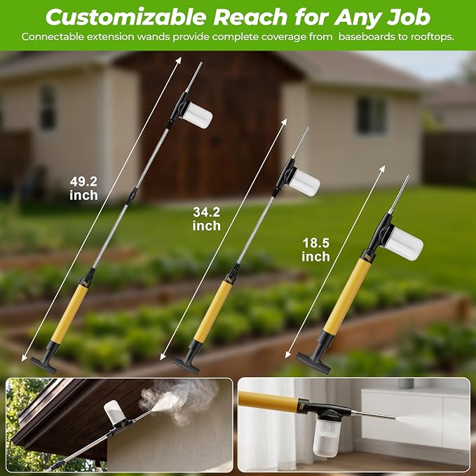 Adjustable Powder Duster with 4 FT Extension Pole, Manual Pump Sprayer for Diatomaceous Earth and Fine Garden Powder, Handheld Dispenser Tool for Home and Yard Maintenance (Yellow)