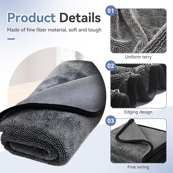 Shower Cleaning Cloths - 3pcs Super Absorbent Microfiber Bath Towels for Effortless Cleaning of Windows, Bathroom, Car & Home Toilet - Must-Have!（15.7x23.6in