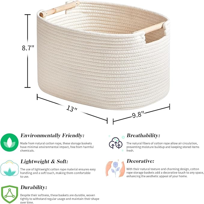 R RUNKA 3 Pack Storage Basket for Cabinet and Toy Organization - 13"x9.8"x8.7" Baskets for Storage - Baby Toy Bin - Toy Storage Organizer - Ideal for Empty Gift Baskets to Fill-White