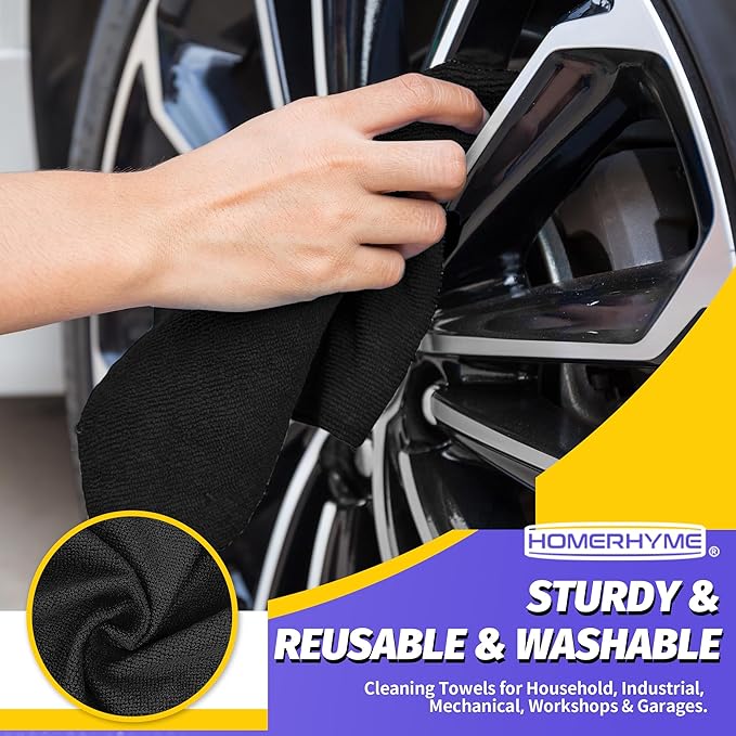 HOMERHYME Microfiber Cleaning Cloth, 100 Pack Black Cleaning Rags Microfiber Towel Bulk Absorbent Lint-Free Wash Cloths, All-Purpose Towels for Cars, Shop, Automotive, Garage, Home & Kitchen