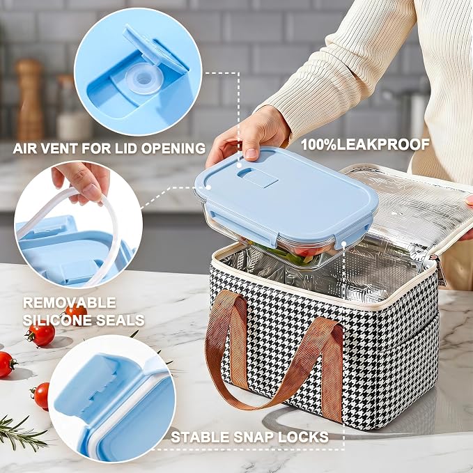 8 Pack Glass Meal Prep Containers with Lids, Glass Food Storage Containers with Snap Locking Lids, Airtight Lunch Containers for Microwave, Oven, Freezer and Dishwasher BPA Free (LightBlue)