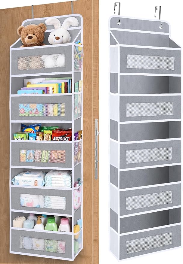 Over The Door Organizer Storage with 10 Pockets, 5 Shelf Hanging Door Storage Organizer for Nursery, Pantry, Bathroom & Bedroom, Reinforced Shelves,Holds up to 48lbs