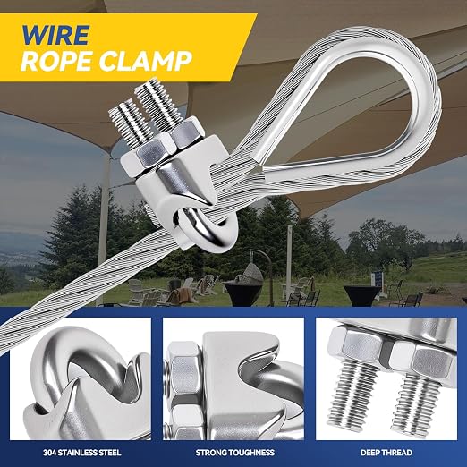 24 Pcs 3/8 inch Wire Rope Clips,Wire Rope Clamp,Cable Clamp | 304 Stainless Steel Smooth Rods for Industry, Metal Working Hobbies and DIY Craft
