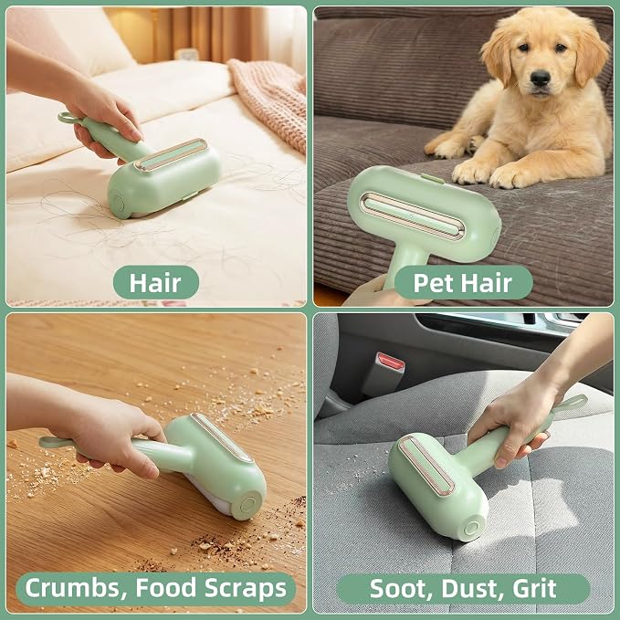 Reusable Lint Roller for Pet Hair Extra Sticky, Washable Silicone Lint Roller Reusable for Clothes, Mini Travel Size Portable Sticky Lint Roller with Handle & Hanging Loop, Green 1 Pack