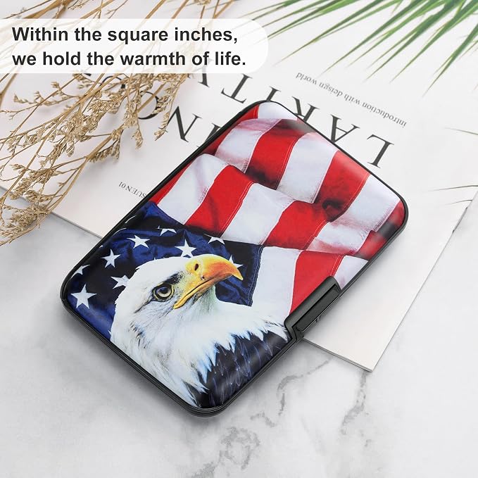 ELFISH Mini RFID Aluminum Wallet Credit Cards Holder Business Card Case Metal ID Case for Men Women（Flag2