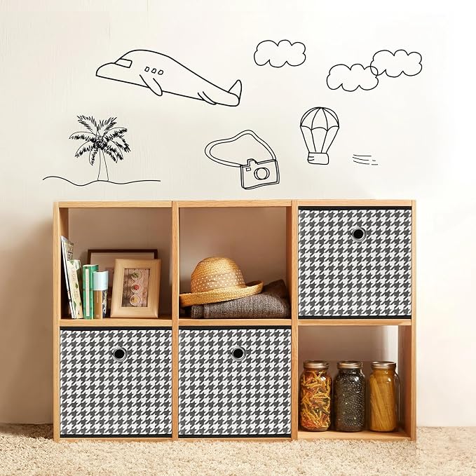 Foldable Storage Cubes Bins ,11 Inch Cloth Storage Cube Fabric Storage Box Cubes Organizer Baskets with Dual Handles for Home Organizer Set of 6 (Houndstooth)